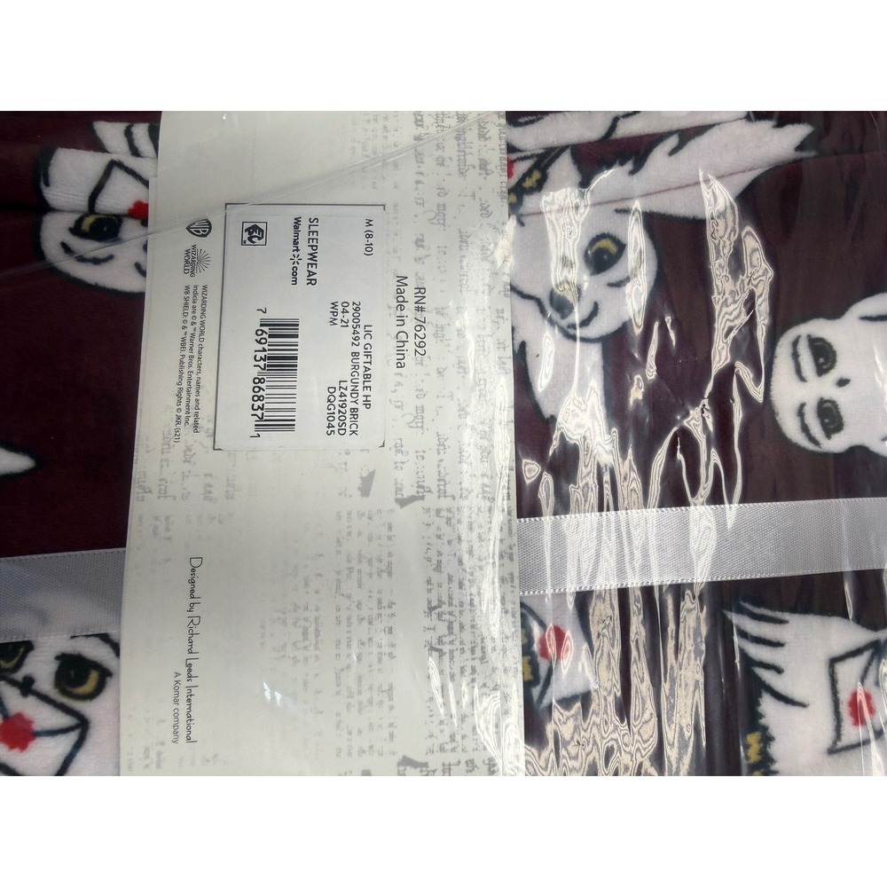Harry Potter Hedwig 3 Piece Pajama Set Womens Medium Burgundy Fleece PJs & Socks - Picture 4 of 7